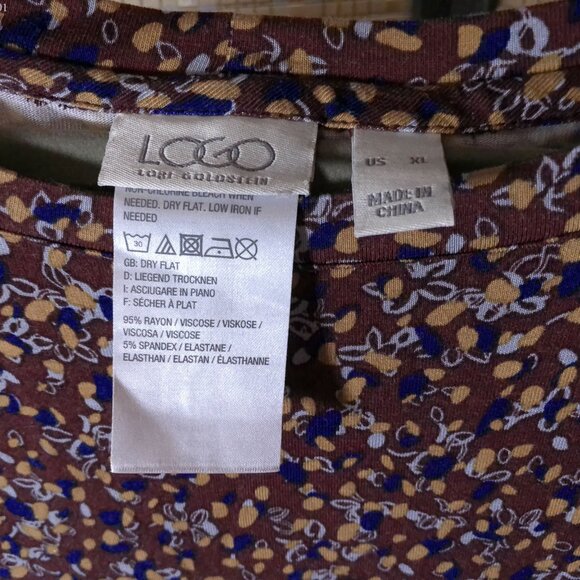 LoGo Merlot Tunic with Blue and Gold Abstract Floral Print - Picture 6 of 6